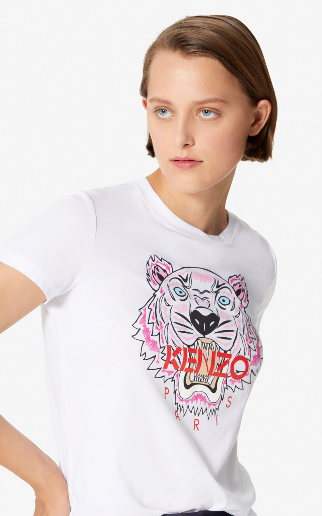 T Shirt Kenzo Femme Tiger Blanche YMCJW-8174